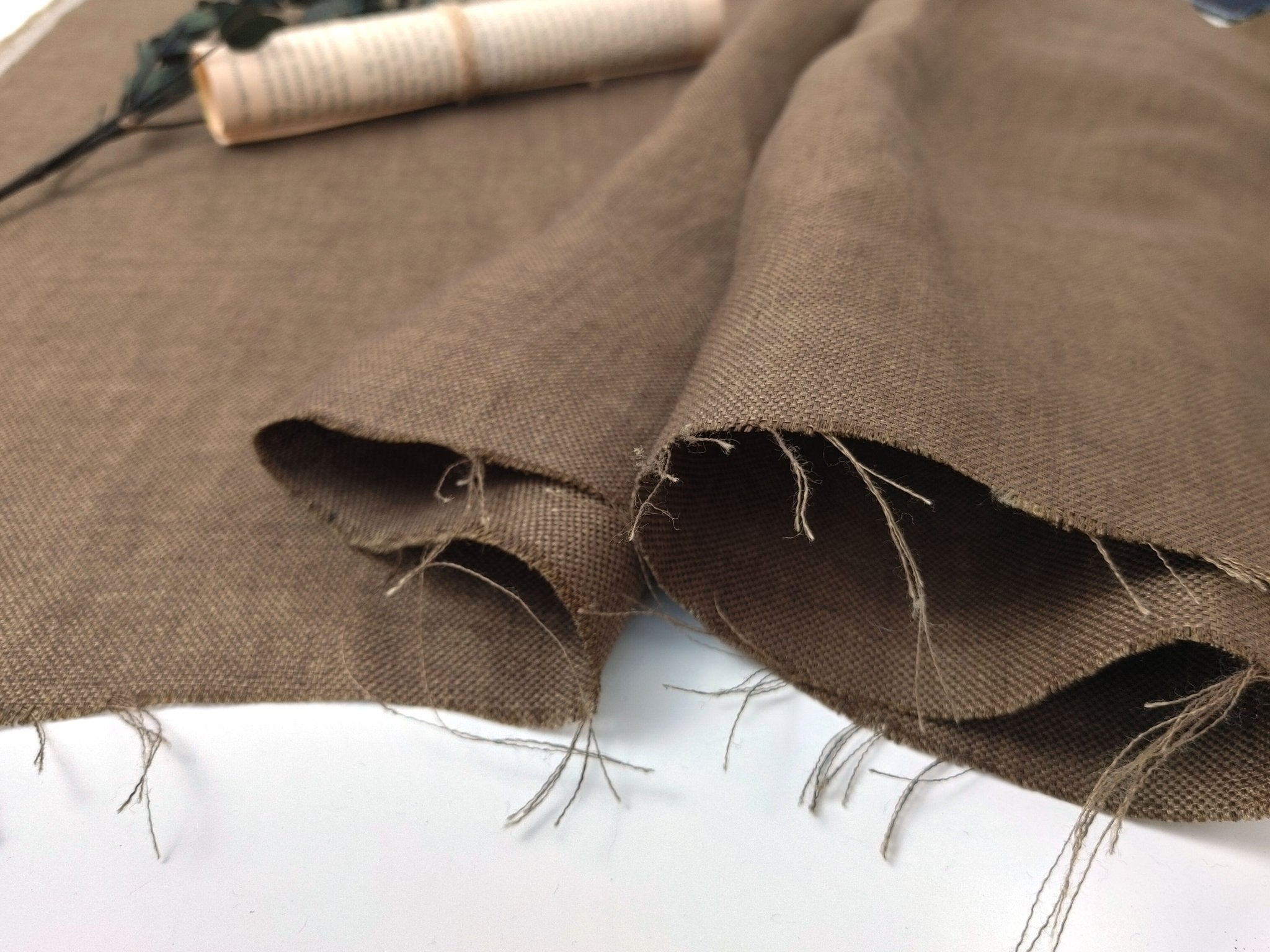 100% Linen Fabric 3:3 Mat Canvas with Vintage Dyed Delave Effect 7074 7075 - The Linen Lab - Brown