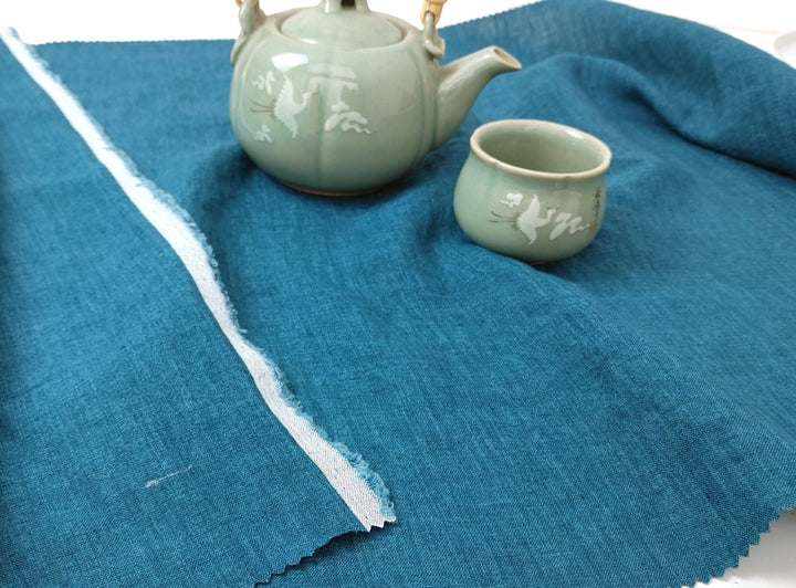 100% Linen Fabric: Delave High-Twisted Linen 14s, Medium Weight, New for 2024, 7712 7713 7682 - The Linen Lab - Greenish Blue