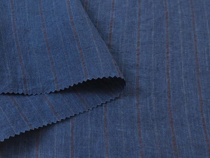 100% Linen Fabric Delave Stripe Lightweight 7500 7501 7751 7723 7724 - The Linen Lab - Navy