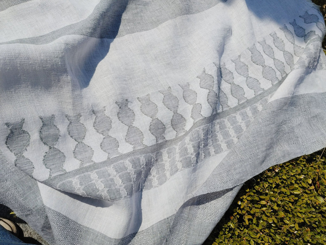 100% Linen Jacquard Weave Fabric with Multi-Pattern Design 6503 - The Linen Lab - Gray