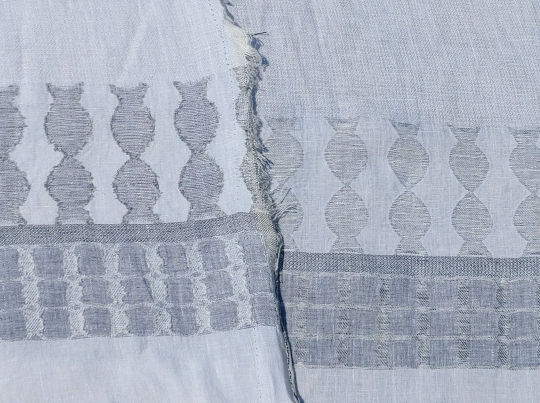 100% Linen Jacquard Weave Fabric with Multi-Pattern Design 6503 - The Linen Lab - Gray