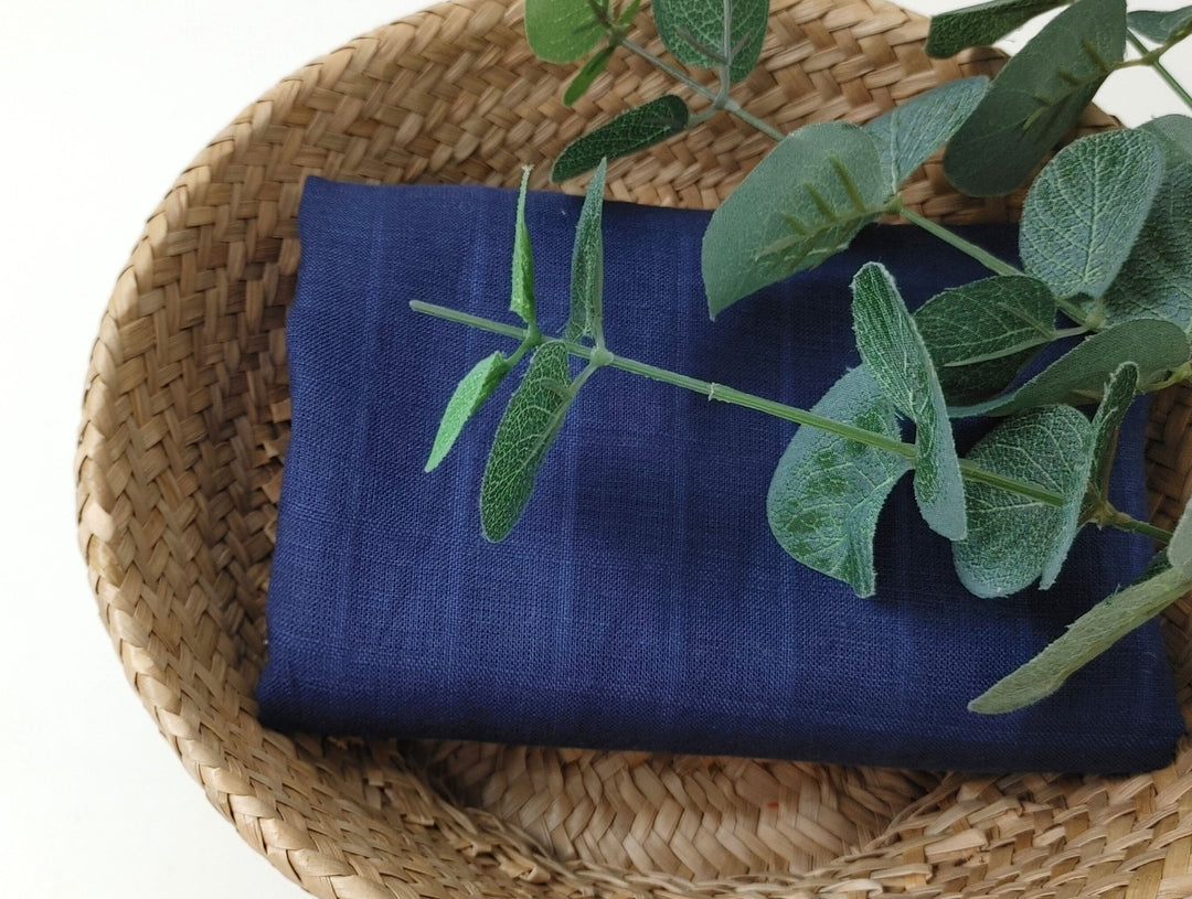 100% Linen Navy Color Fabric with Subtle Windowpane 4743 - The Linen Lab - Navy