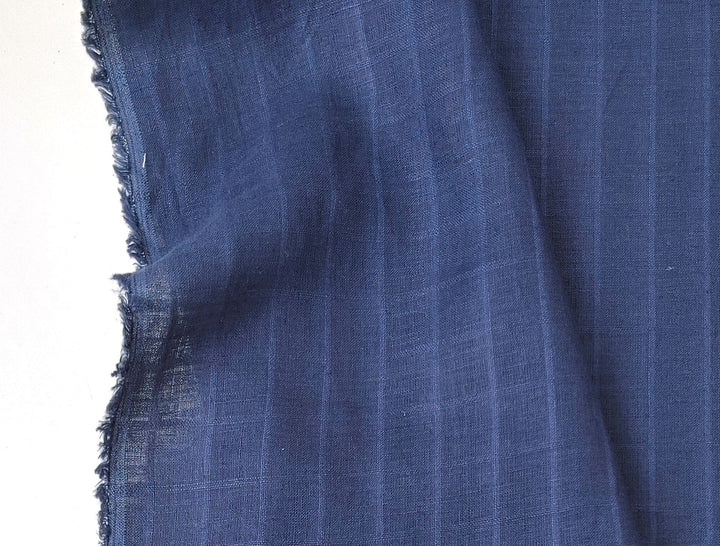 100% Linen Navy Color Fabric with Subtle Windowpane 4743 - The Linen Lab - Navy
