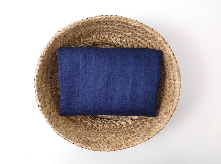 100% Linen Navy Color Fabric with Subtle Windowpane 4743 - The Linen Lab - Navy