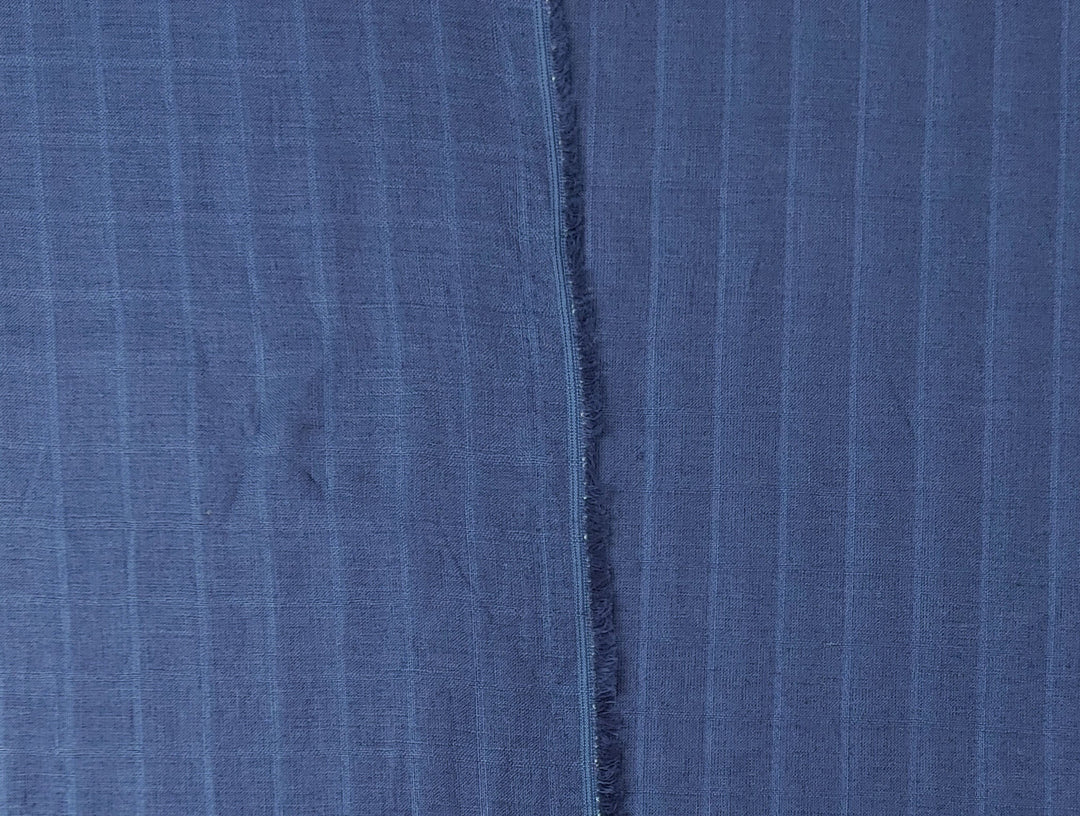 100% Linen Navy Color Fabric with Subtle Windowpane 4743 - The Linen Lab - Navy