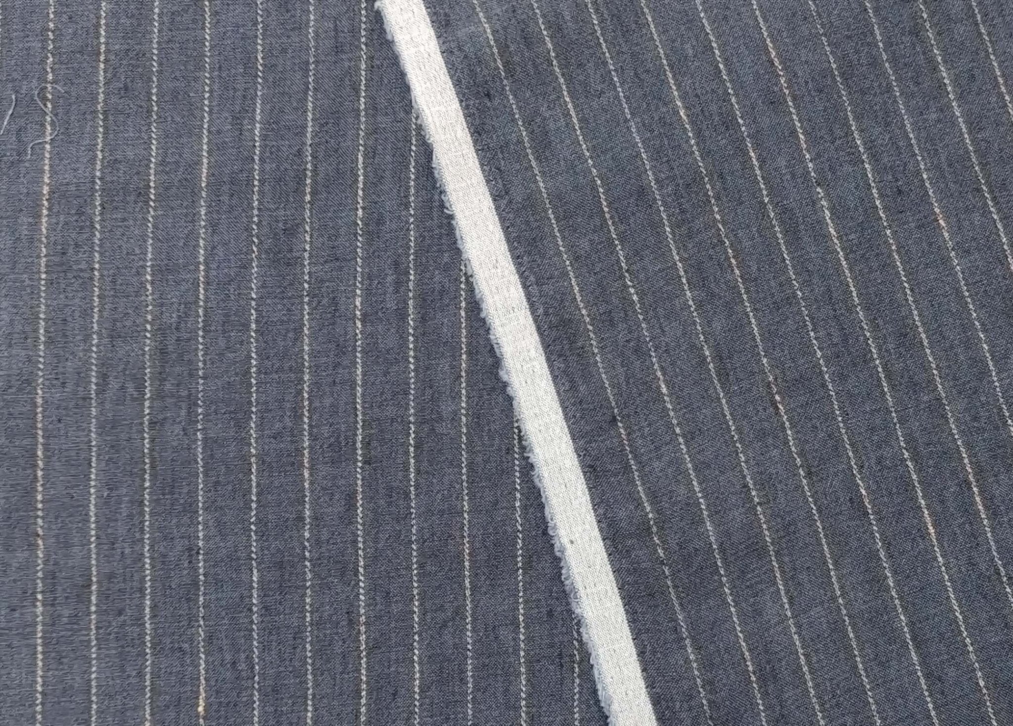 100% Linen Stripe Fabric: Dark Navy with Beige Stripes - Lightweight for Various Projects 7294 - The Linen Lab - Navy