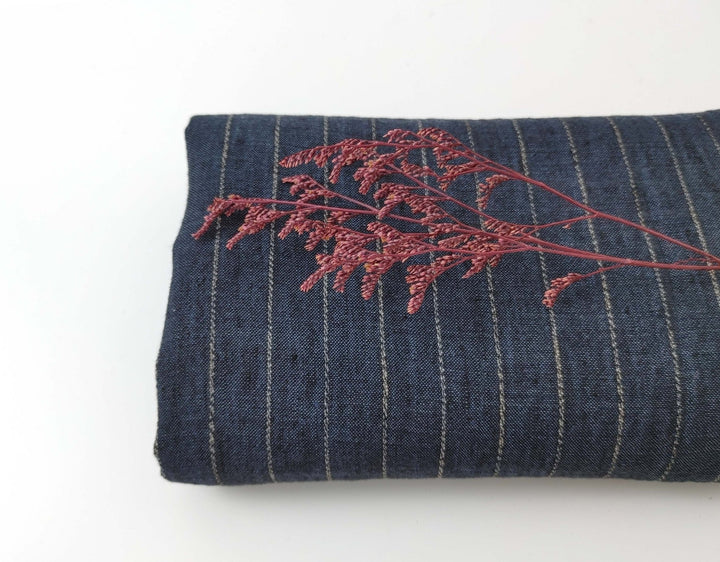 100% Linen Stripe Fabric: Dark Navy with Beige Stripes - Lightweight for Various Projects 7294 - The Linen Lab - Navy