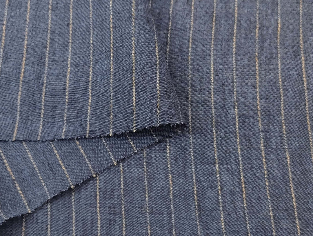 100% Linen Stripe Fabric: Dark Navy with Beige Stripes - Lightweight for Various Projects 7294 - The Linen Lab - Navy