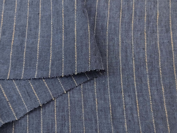 100% Linen Stripe Fabric: Dark Navy with Beige Stripes - Lightweight for Various Projects 7294 - The Linen Lab - Navy