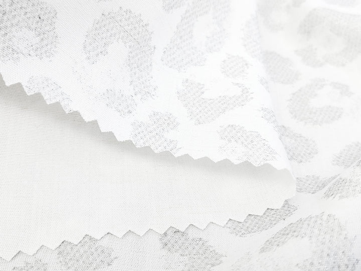 Silver Leopard: White Linen Rayon Fabric with Silver Foil Print 3668 2926