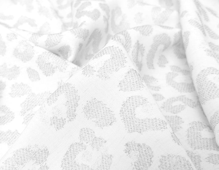 Silver Leopard: White Linen Rayon Fabric with Silver Foil Print 3668 2926