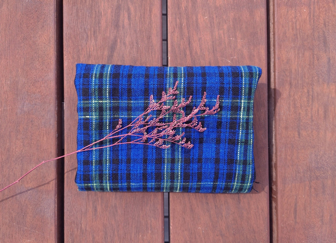 Dark Blue Plaid: 100% Linen Heavyweight Fabric 7755
