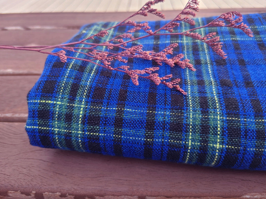 Dark Blue Plaid: 100% Linen Heavyweight Fabric 7755
