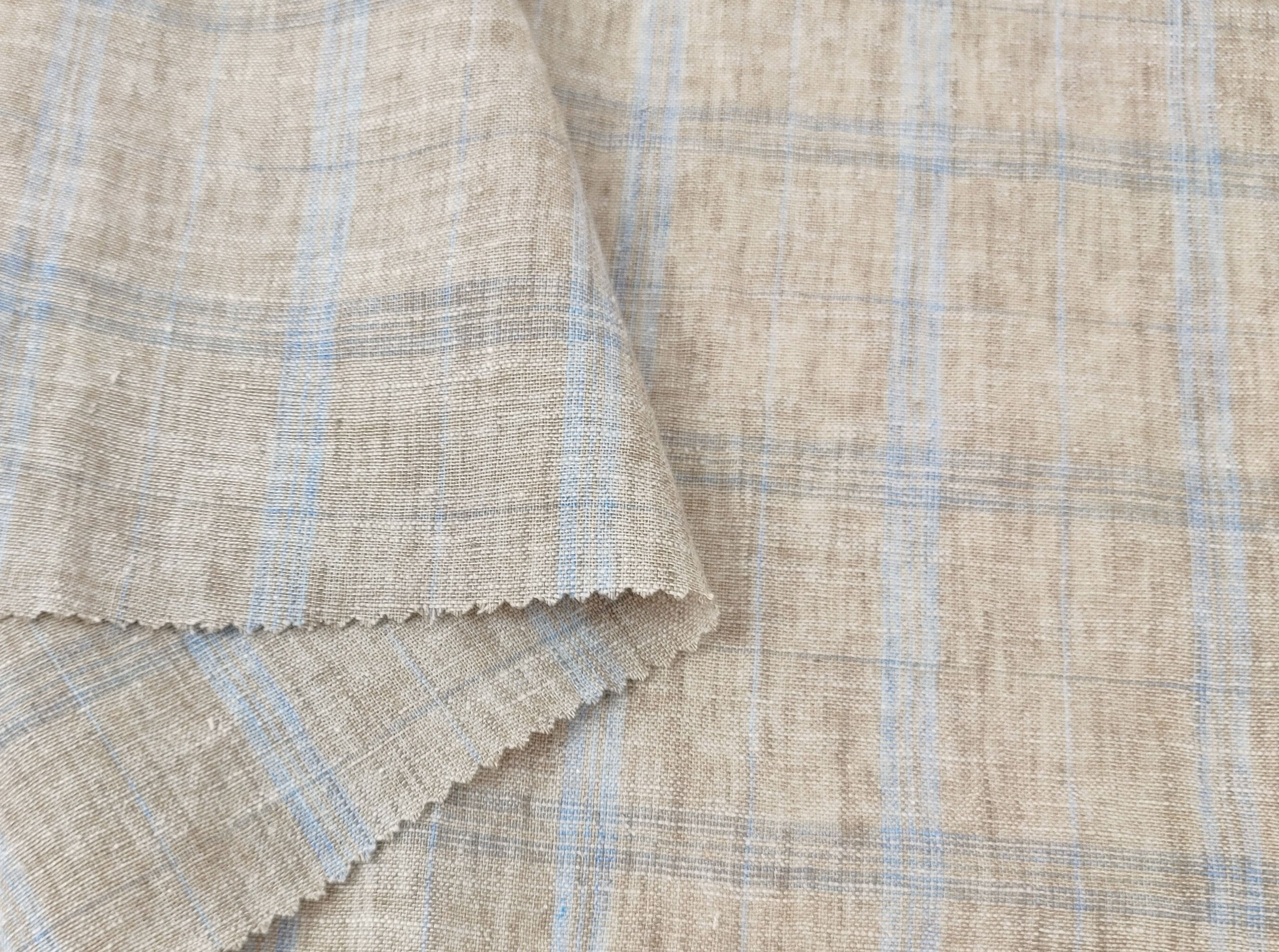 Beige Plaid Linen Cotton Ramie Fabric 7867