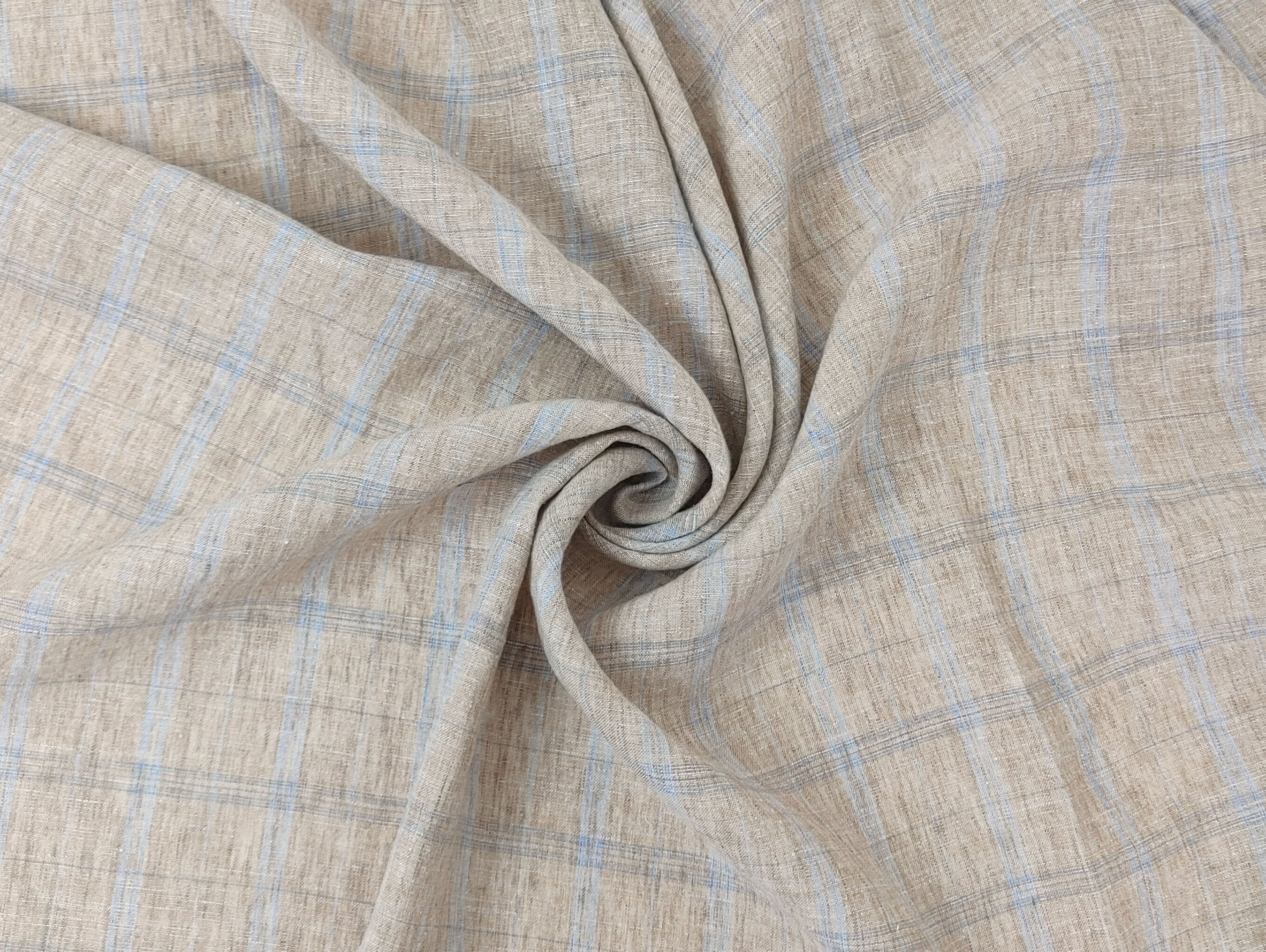 Beige Plaid Linen Cotton Ramie Fabric 7867