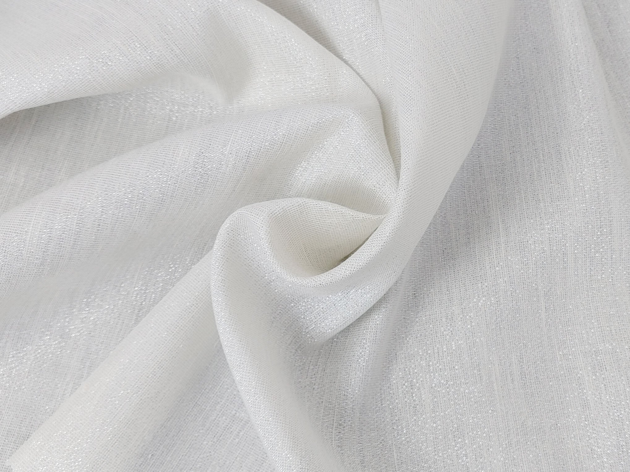 Elegant White Linen Tencel Fabric with Silver Lurex Highlights 2467