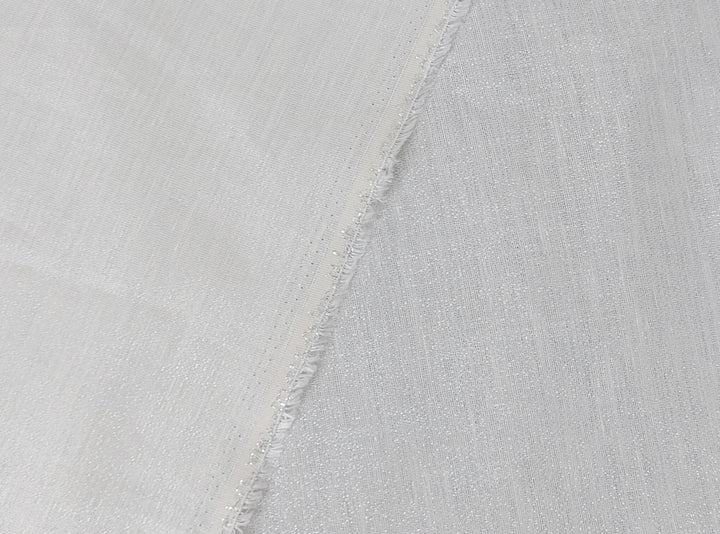 Elegant White Linen Tencel Fabric with Silver Lurex Highlights 2467