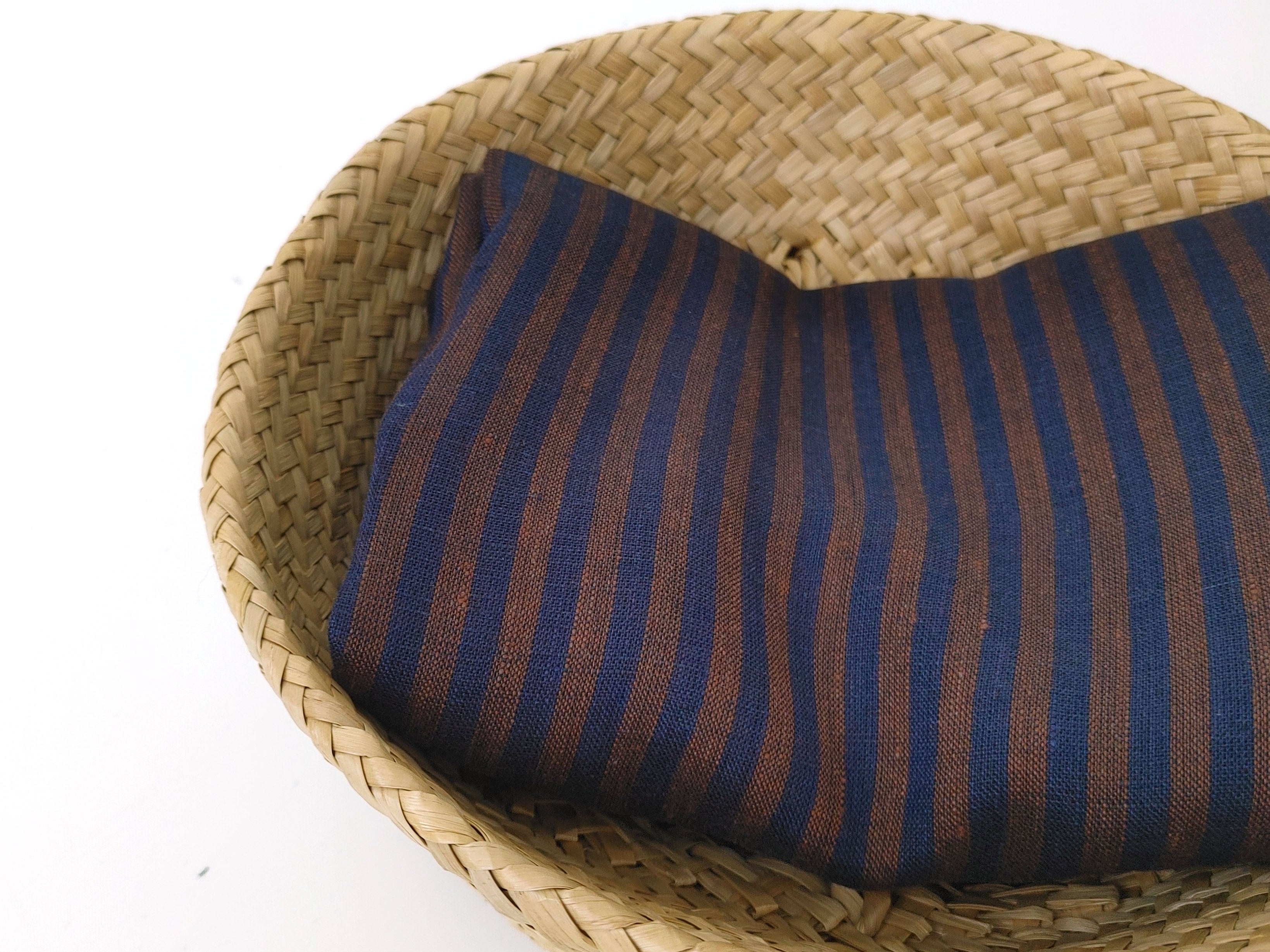 Classic brown and navy striped fabric 100% linen 7918