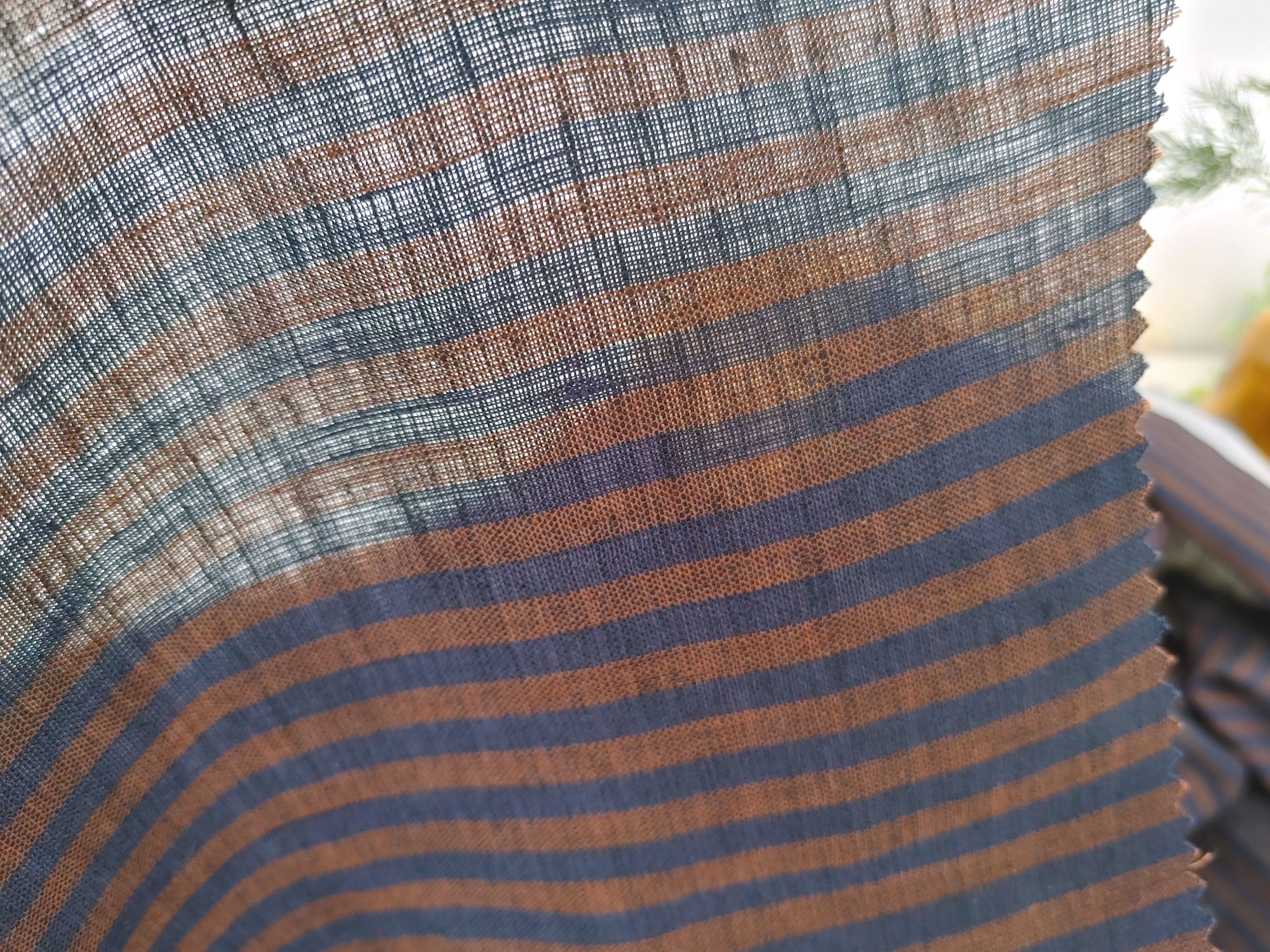 Brown Navy Stripe Linen Cotton Fabric 6635