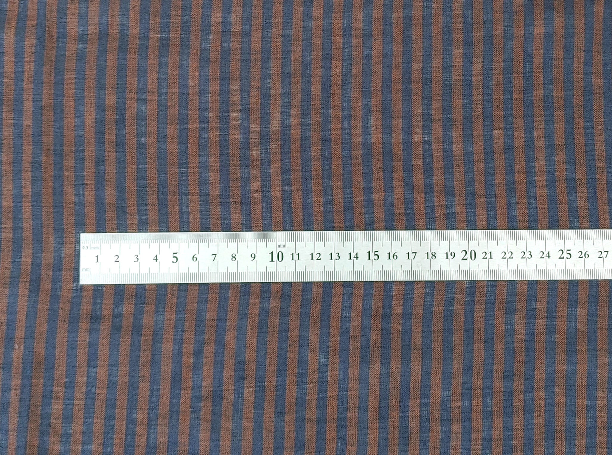 Classic brown and navy striped fabric 100% linen 7918