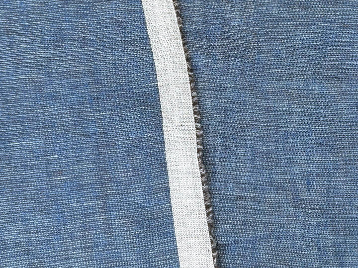 100% Linen Fabric in Dark Blue with Subtle Grey Melange Horizontal Stripes 7919