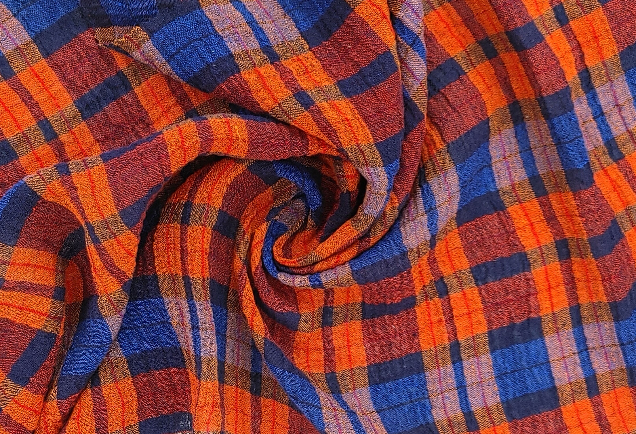 Lightweight Orange Linen-Polyester Fabric with Natural Wrinkle Effect 7943