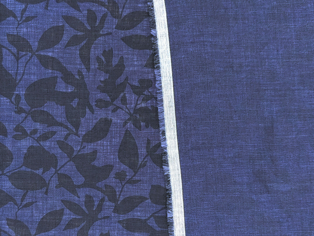 100% Linen Fabric – Lightweight Delavé Leaf Print, Soft Handfeel  7343 8189 8190