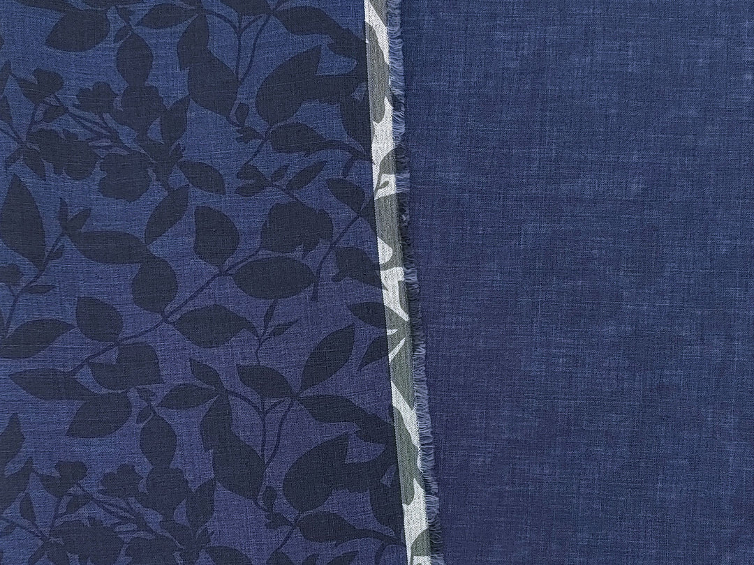 100% Linen Fabric – Lightweight Delavé Leaf Print, Soft Handfeel  7343 8189 8190