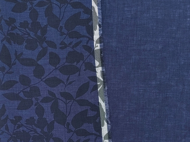 100% Linen Fabric – Lightweight Delavé Leaf Print, Soft Handfeel  7343 8189 8190