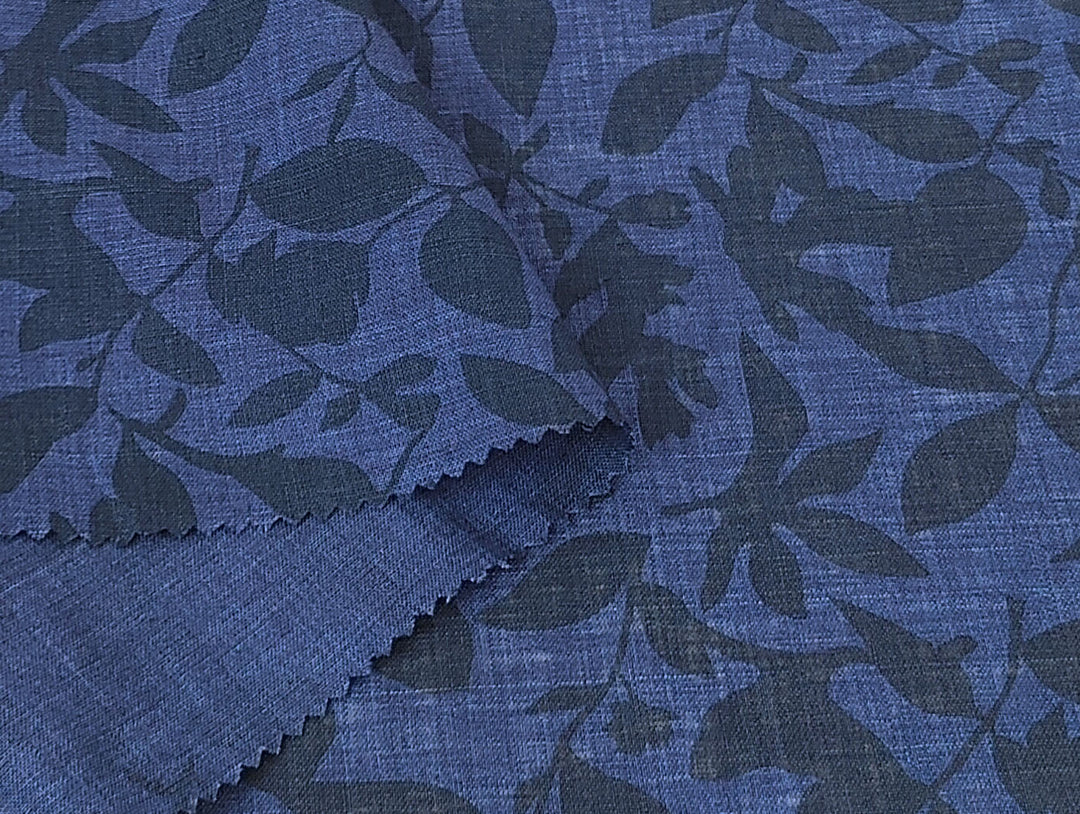 100% Linen Fabric – Lightweight Delavé Leaf Print, Soft Handfeel  7343 8189 8190