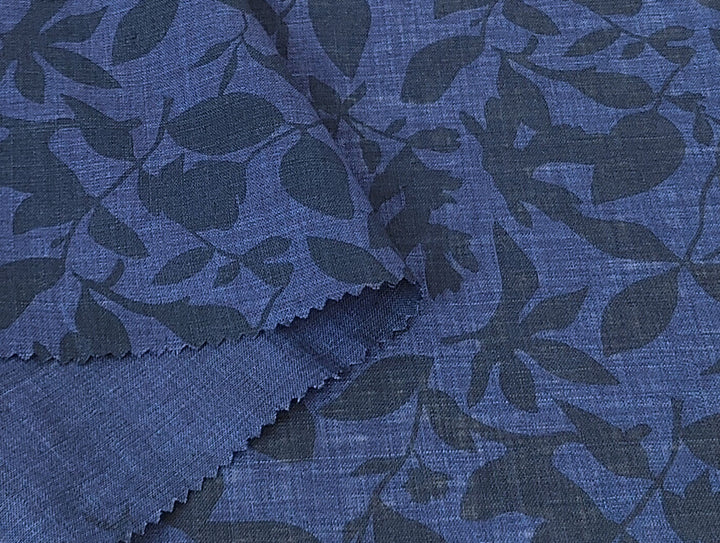 100% Linen Fabric – Lightweight Delavé Leaf Print, Soft Handfeel  7343 8189 8190