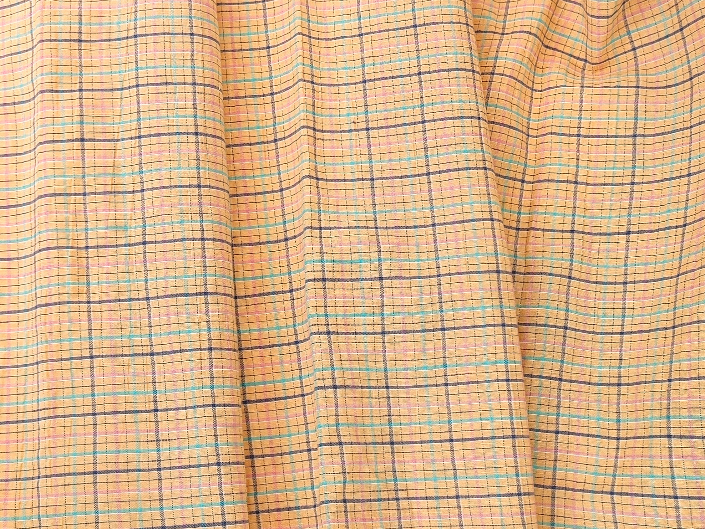 Orange Plaid Linen Blend Fabric with Wrinkle Texture 474