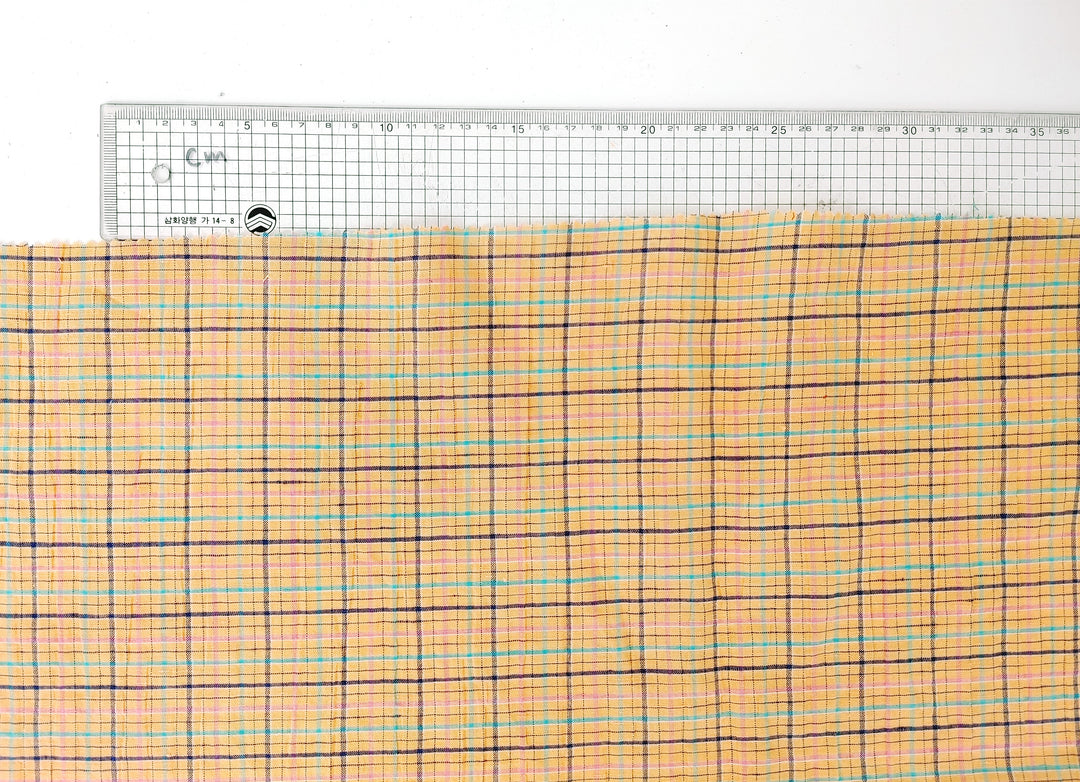 Orange Plaid Linen Blend Fabric with Wrinkle Texture 474