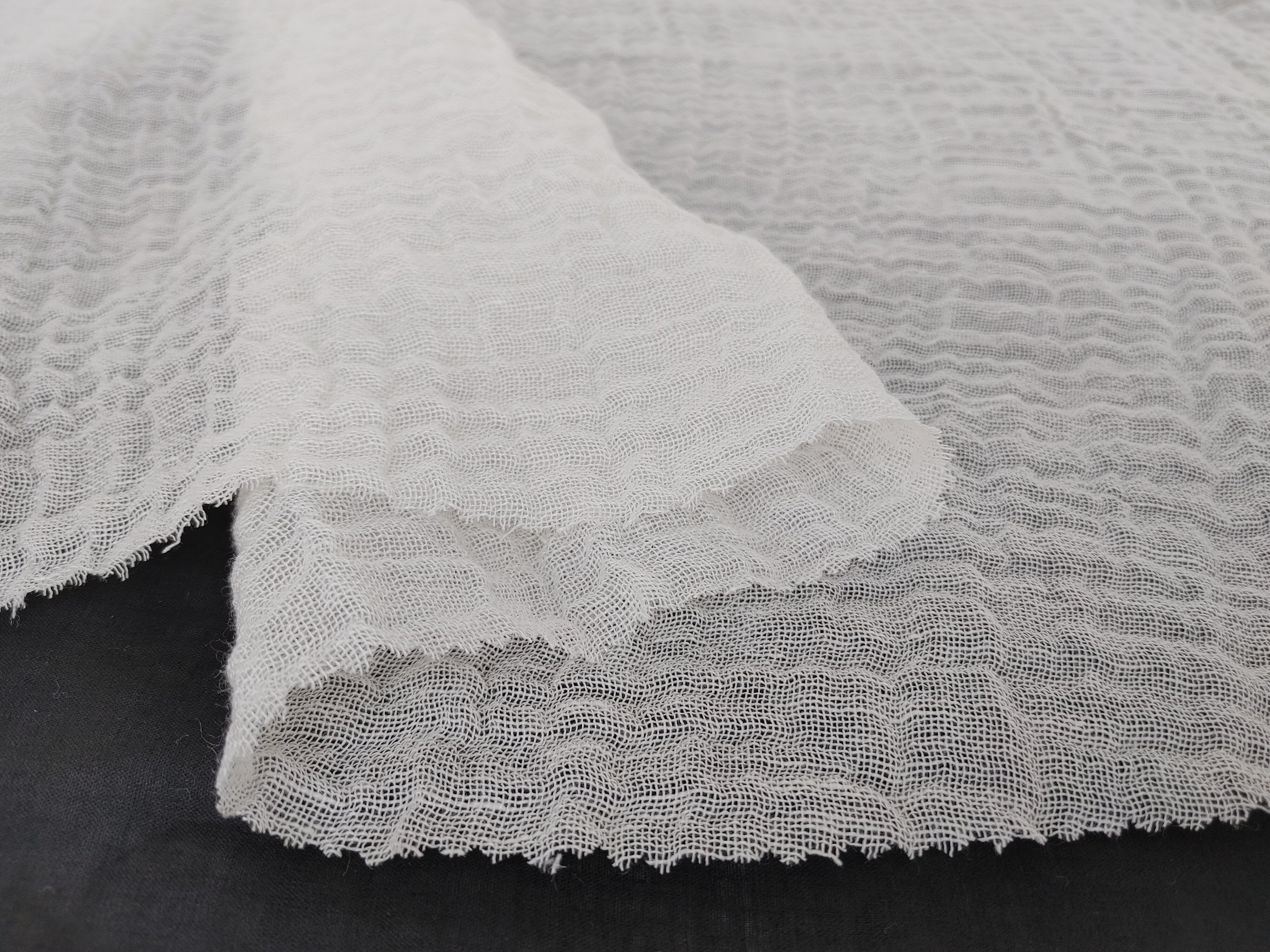 White Sheer Linen Rayon Ramie Mesh Fabric with Wrinkle Effect 2783