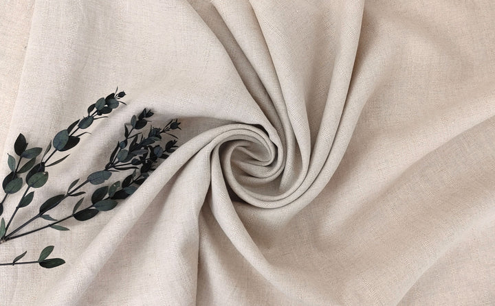 100% Linen Dobby Stripe Fabric – Natural Color, Medium Weight 876