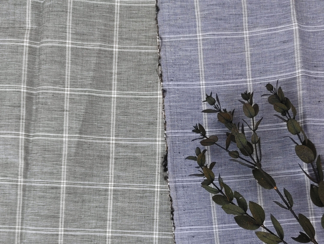 Classic Windowpane Linen-Cotton Twill Fabric – Light to Medium Weight 3185 3247
