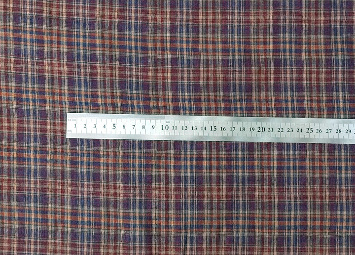 Deep Red Plaid Linen – 100% Linen Fabric, Medium Weight 7082
