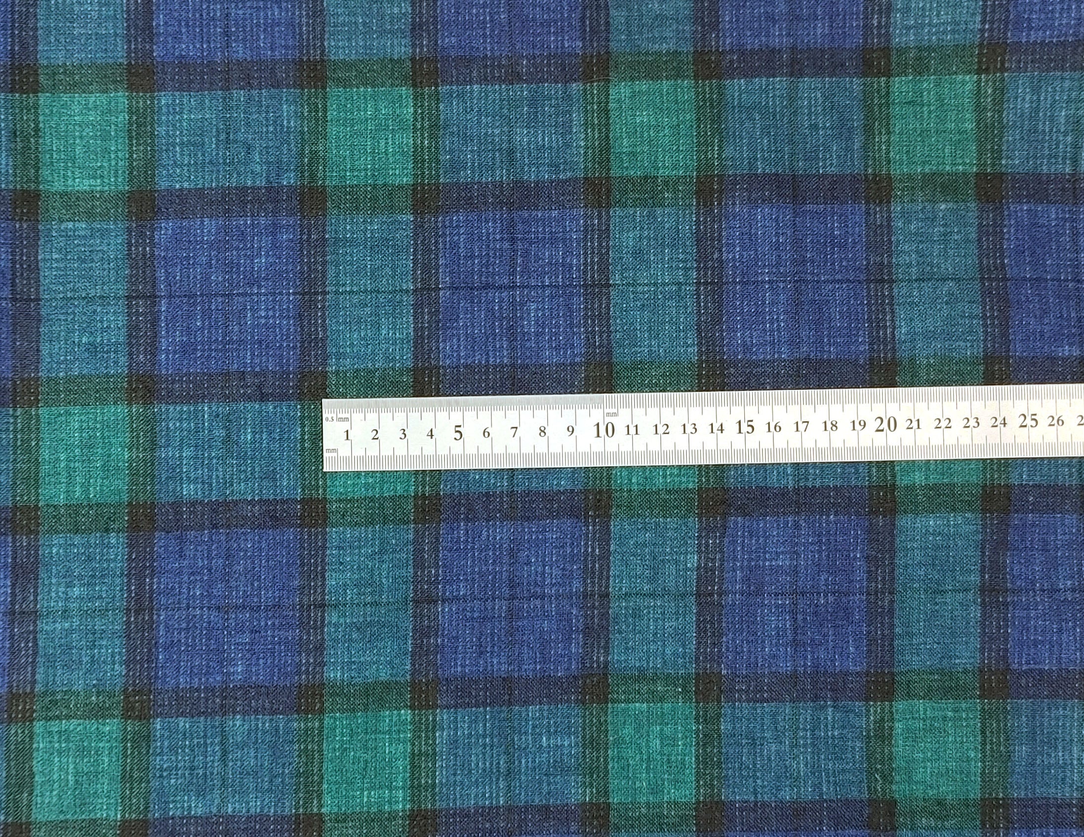 Unique Double-Face Linen-Cotton Fabric – Green Plaid with Light Green Reverse 7558