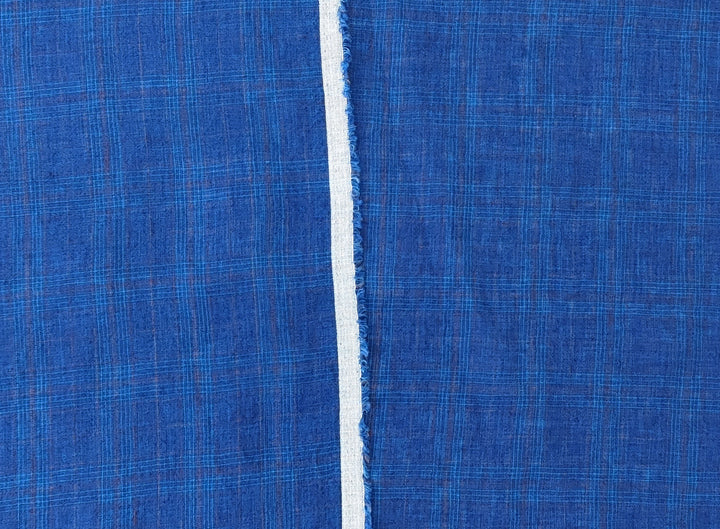 Vintage Delavé Deep Blue 100% Linen – Subtle Plaid, Crisp & Cool Feel 8026