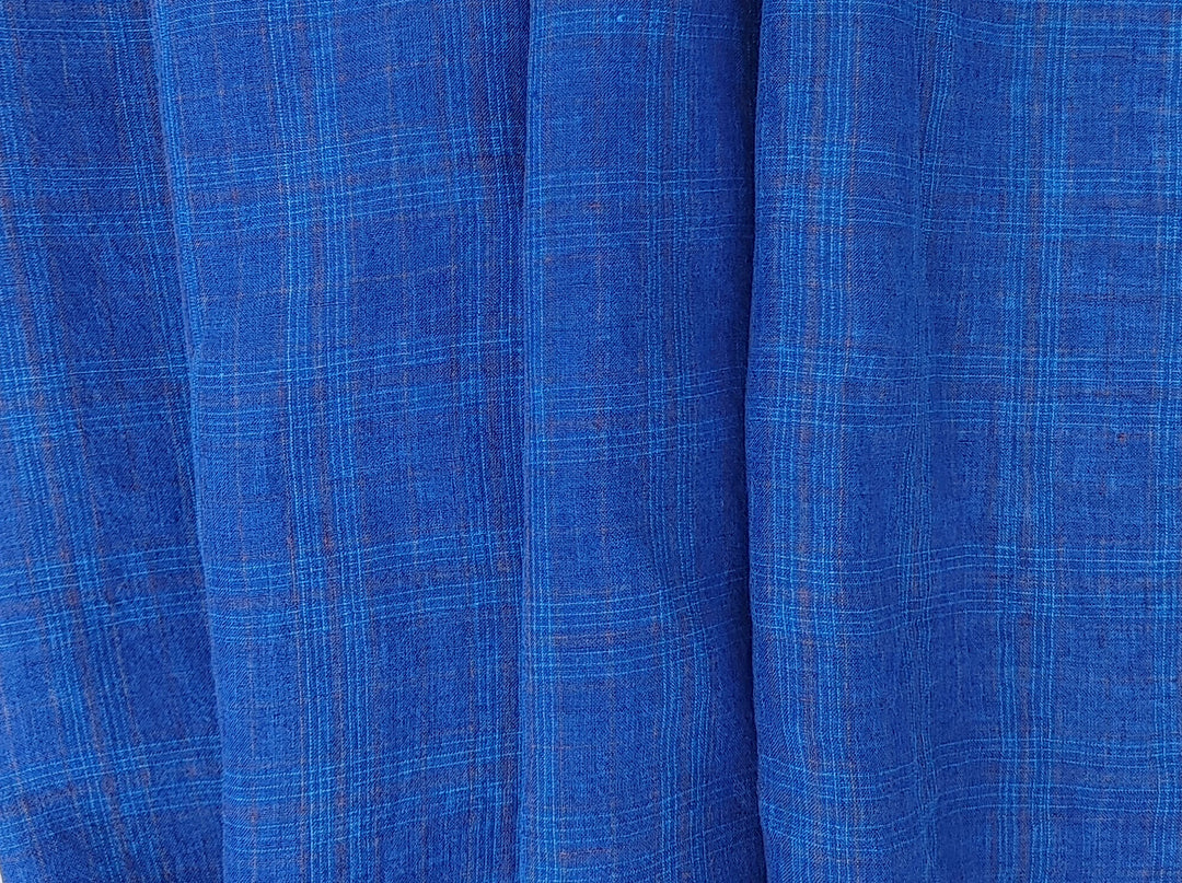 Vintage Delavé Deep Blue 100% Linen – Subtle Plaid, Crisp & Cool Feel 8026