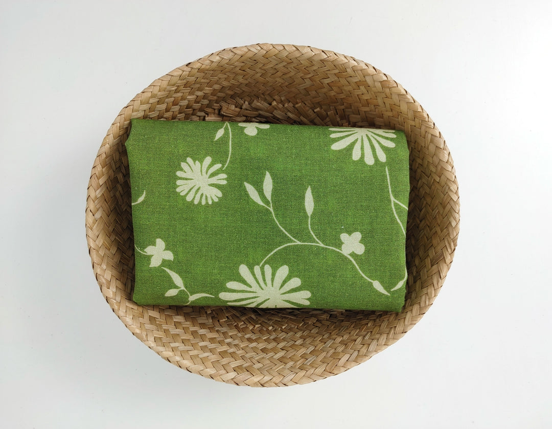 Green Leaf Print Cotton-Ramie Blend Fabric 8021