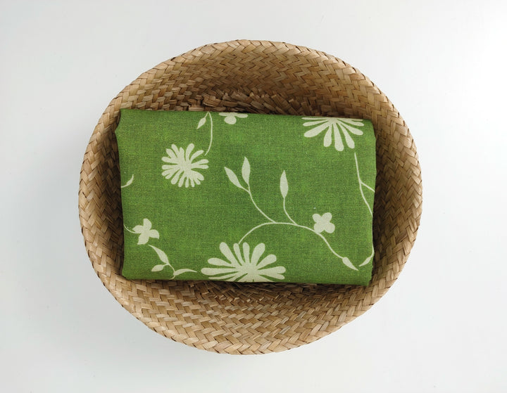 Green Leaf Print Cotton-Ramie Blend Fabric 8021