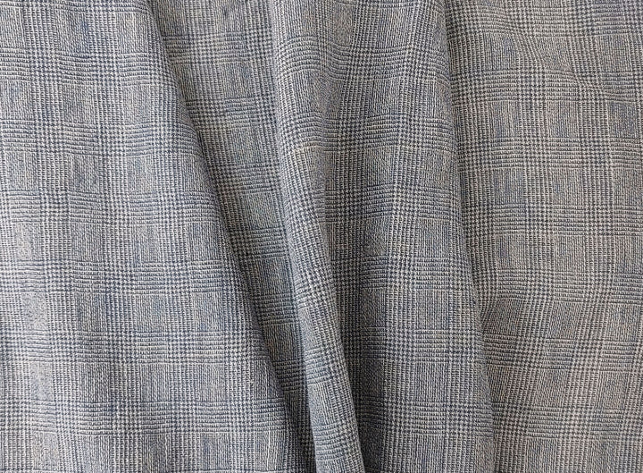 Linen Blend Fabric High Twisted Yarn Navy Glen Plaid Medium Weight 7077 7839 7078 7563