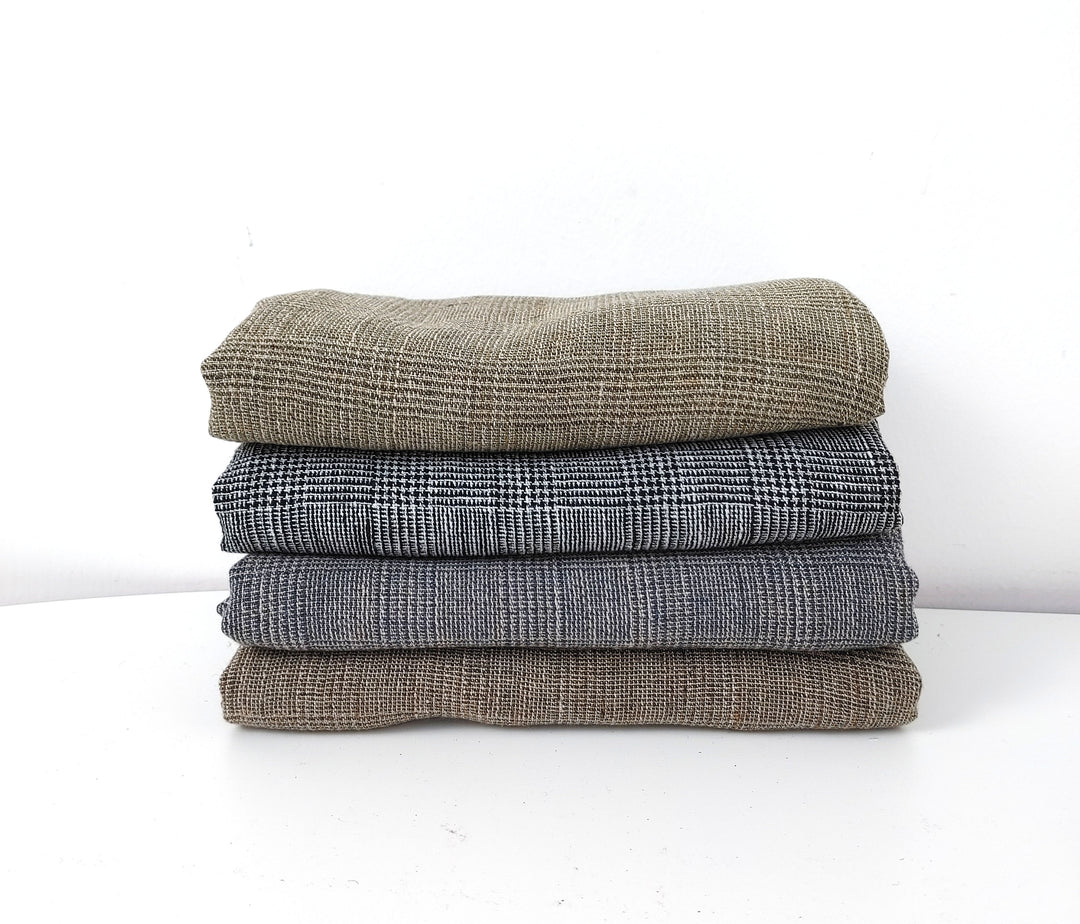 Linen Blend Fabric High Twisted Yarn Navy Glen Plaid Medium Weight 7077 7839 7078 7563