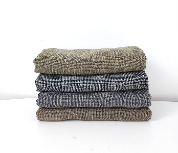 Linen Blend Fabric High Twisted Yarn Navy Glen Plaid Medium Weight 7077 7839 7078 7563