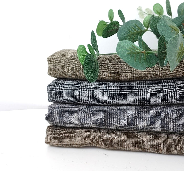 Linen Blend Fabric High Twisted Yarn Navy Glen Plaid Medium Weight 7077 7839 7078 7563