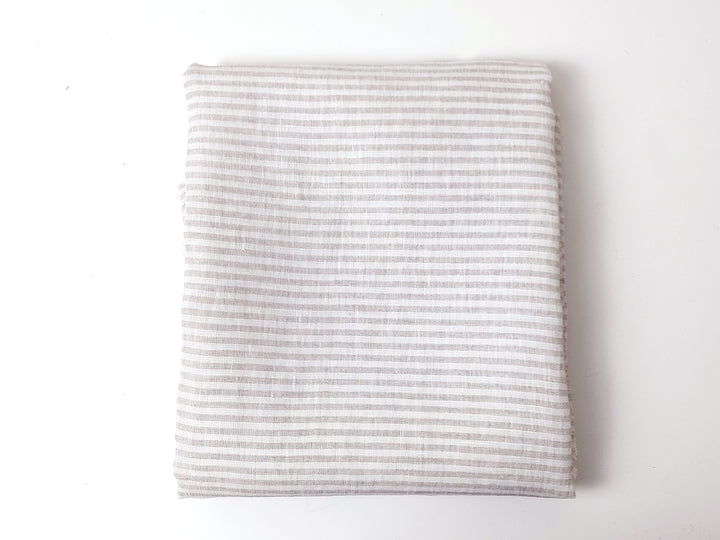 100% Linen Fabric with Light Beige Horizontal Stripes 7883