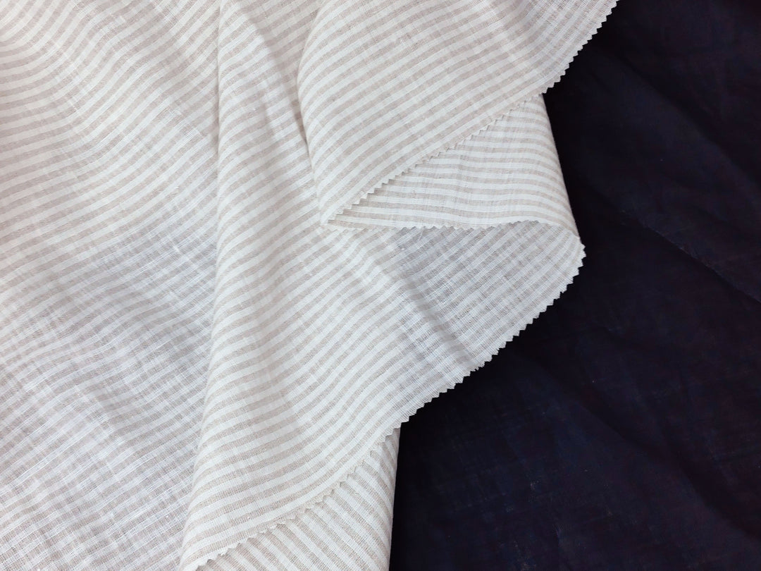 100% Linen Fabric with Light Beige Horizontal Stripes 7883