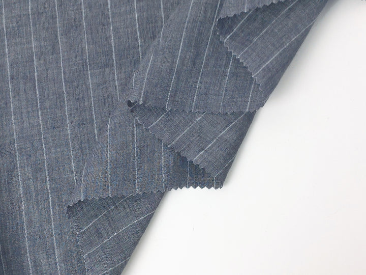 Crisp & Cool 100% Linen Fabric: Pre-Washed Grey with Fine White Pinstripes 8048