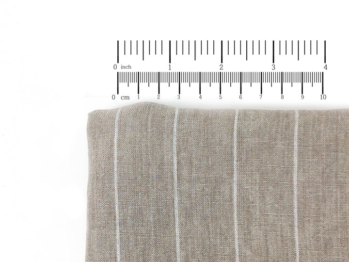 100% Linen Fabric - Natural with White Pin Stripes, Medium Weight, Soft Touch 7975